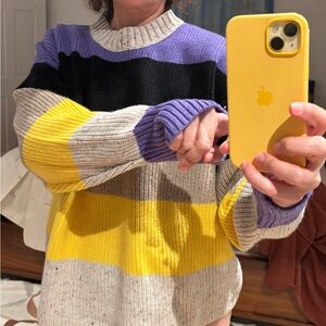 COS Colorful Striped Sweater in Black, Purple, Yellow, and Cream